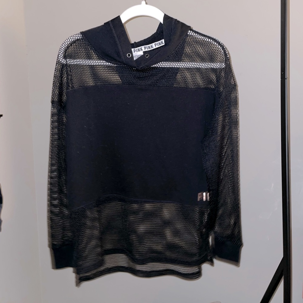 PINK - Black Mesh Pullover Hoodie